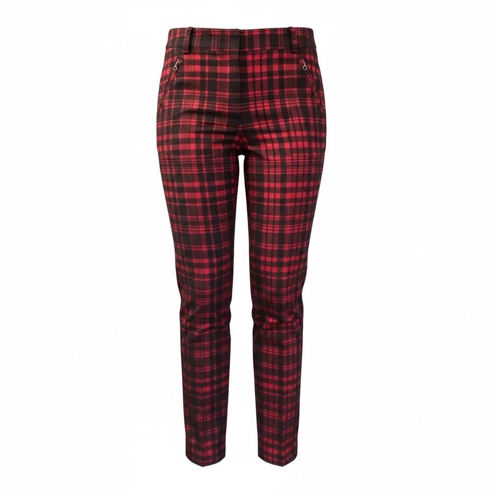 Etcetera Red Black Plaid Tartan Ankle Pants Size 6 Stretch Holiday